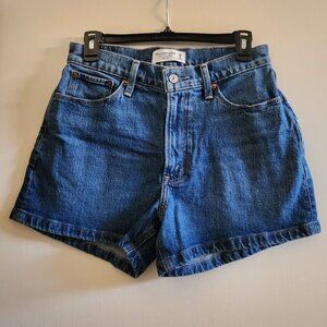Abercrombie & Fitch Curve Love High Rise 4" Mom Jean Shorts Cherry Embroidery